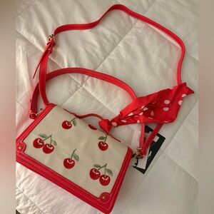 Steve Madden BMAZIE Cherry Embroidered Crossbody Bag Red White Polka Dot Scarf